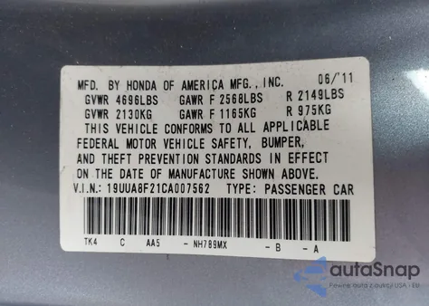 2012 Acura Tl 3.5 z USA, uszkodzony, nr VIN 19UUA8F21CA007562
